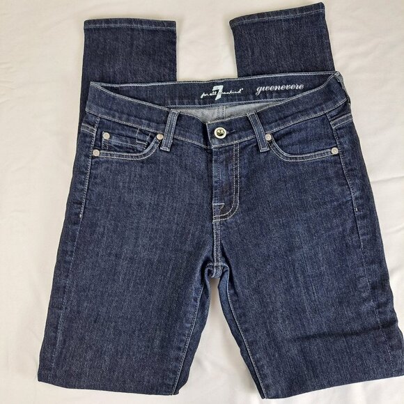 7 For all Mankind Size 25 Gwenevere 5 Pocket Skinny Jean Crystal Button EUC - Picture 1 of 11